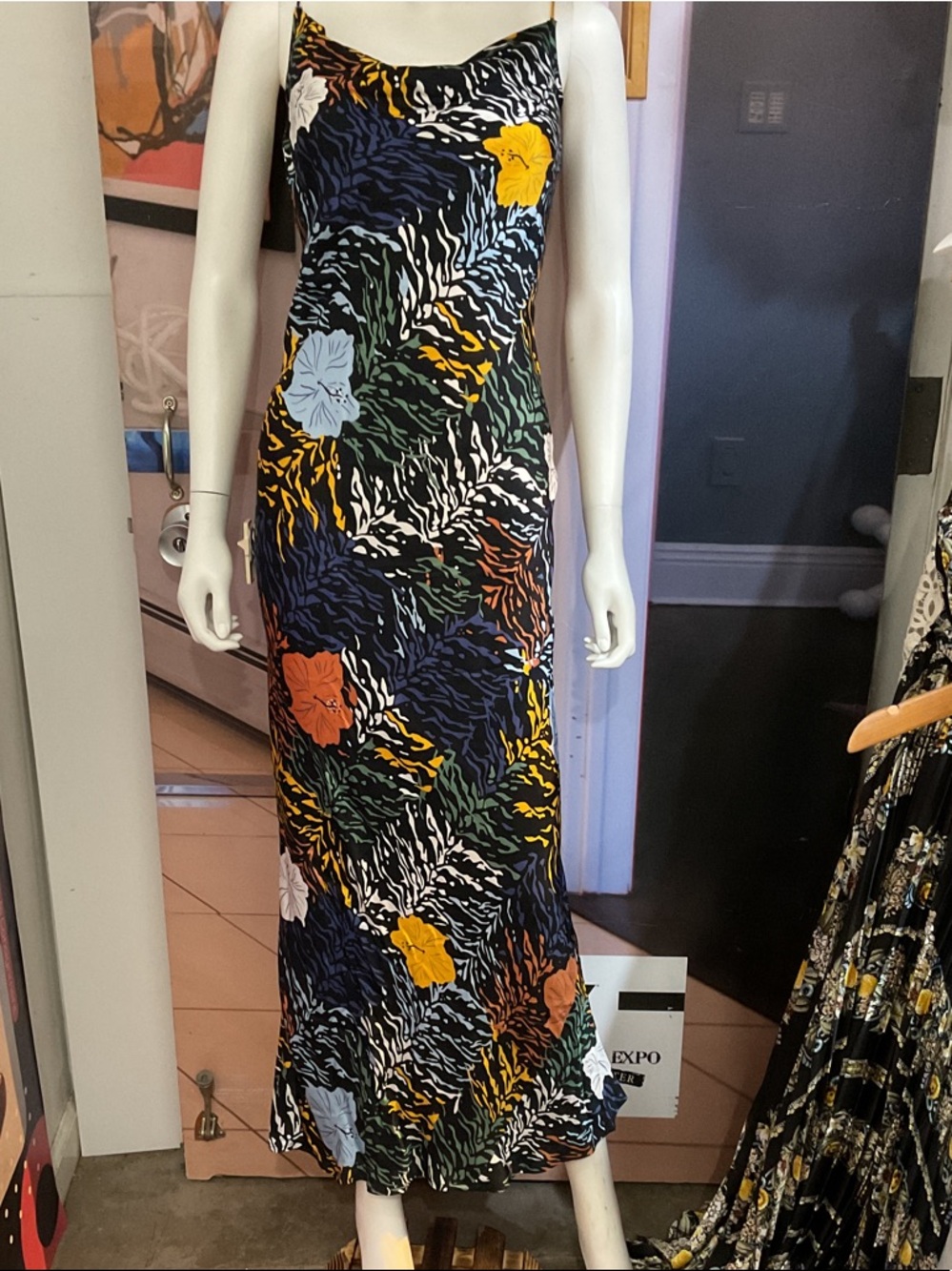 Floral Zebra-Print Slip Maxi Dress in Multicolor